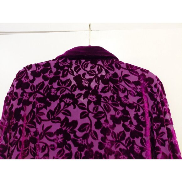 Vintage Silk Boutique 90's Velvet Burnout Purple Floral  Blouse Large - Picture 6 of 7